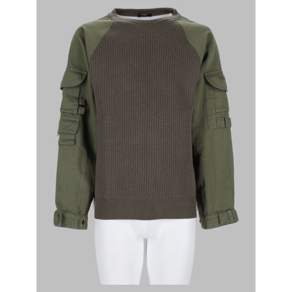 Balmain Men Maglia Cargo In Lana Con Inserti In Cotone